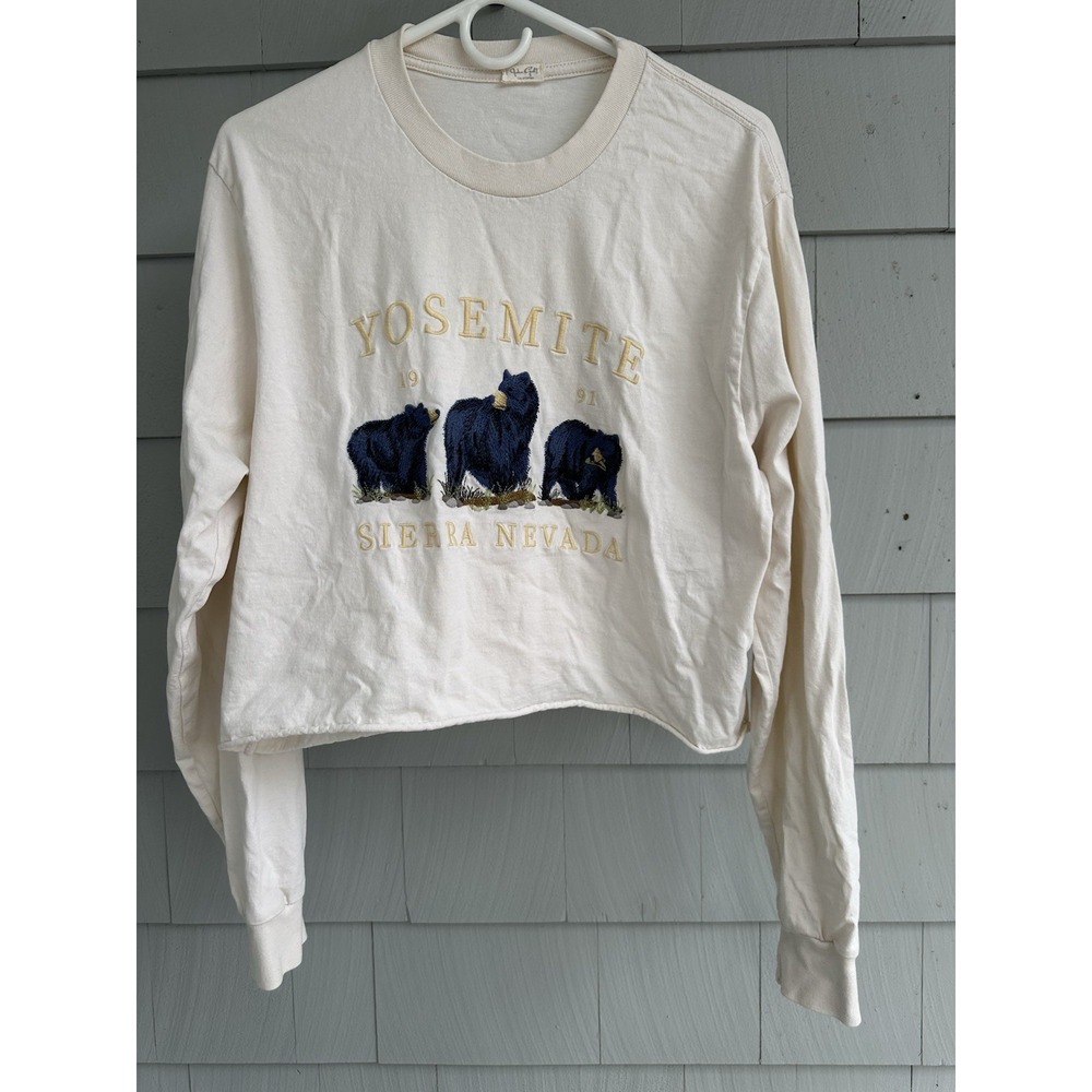 J. Galt Yosemite 1991 Cropped‎ Sweatshirt Cream Blue Bear Embroidery One Size